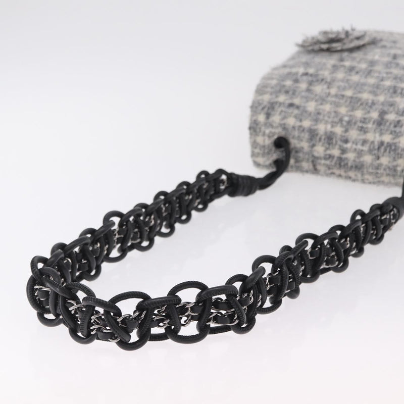 Chanel Camellia Messenger Tweed Gray Cotton