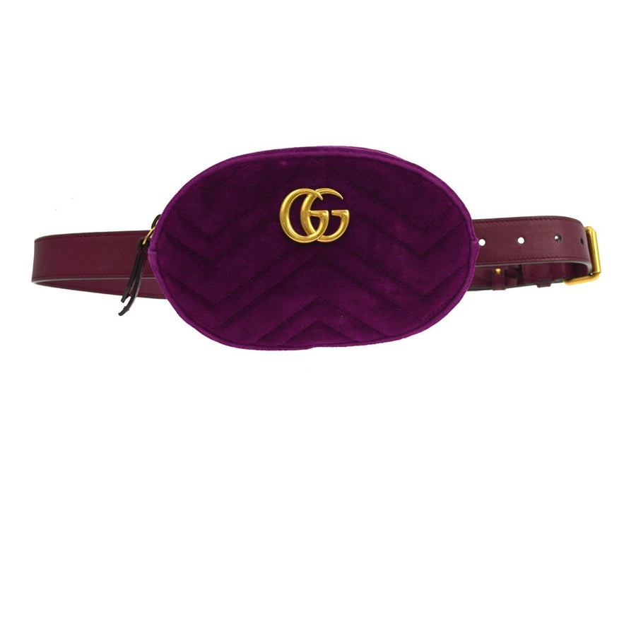 Gucci Gg Marmont Belt Matelasse Velvet Purple Bag