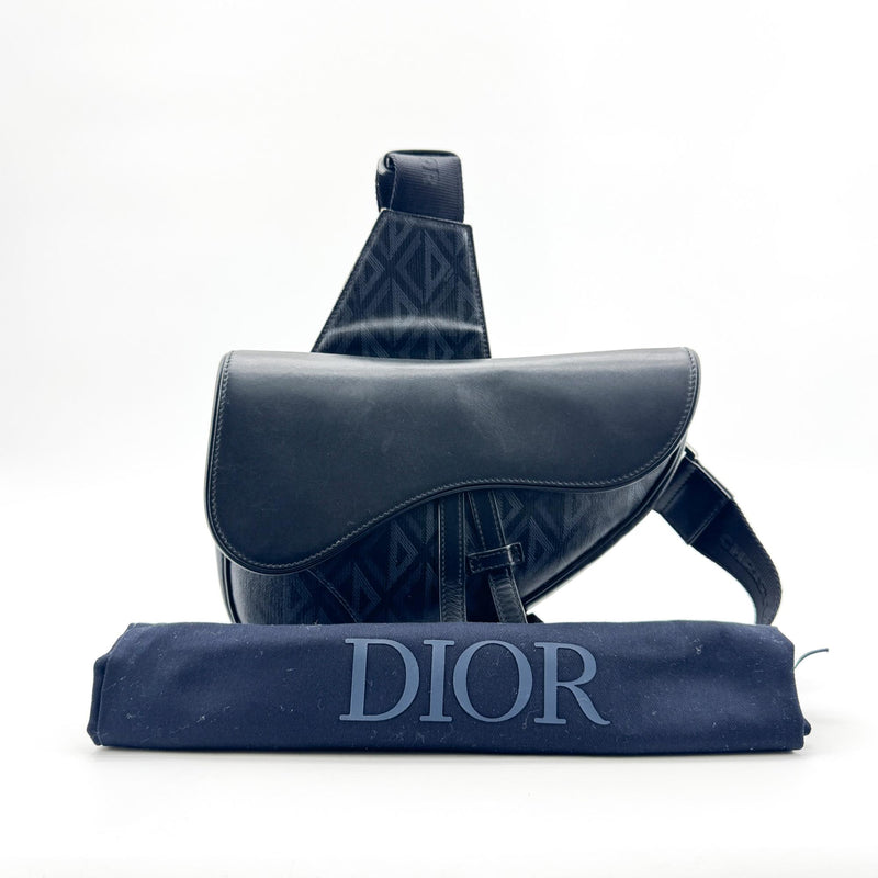 Christian Dior Saddle Cd Diamond Coated Canvas And Leather Black Bag