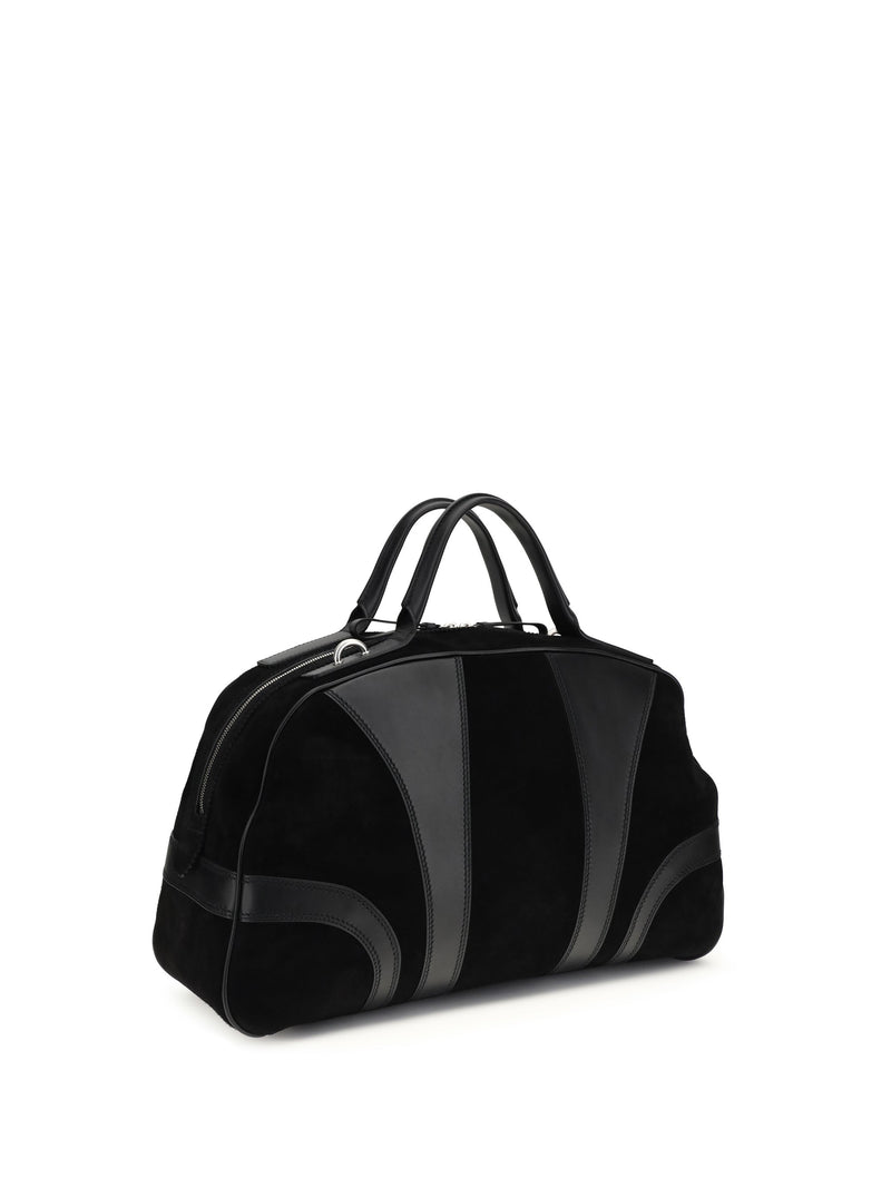 Dries Van Noten Calf Leather With Suede Panels Top Handle Bag — Black
