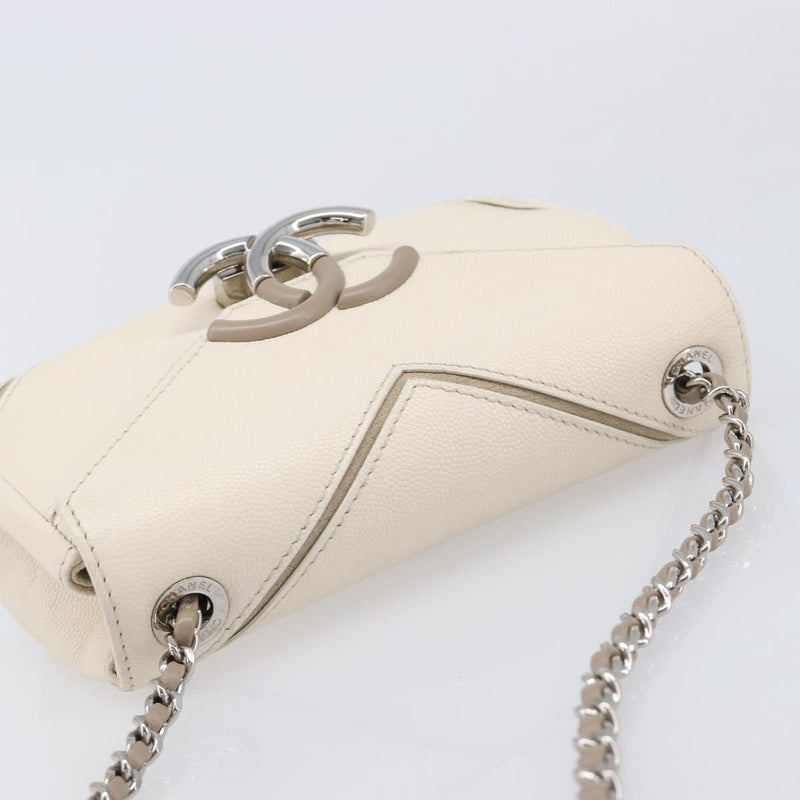Chanel Macro Flap Chevron Caviar White Calfskin Bag
