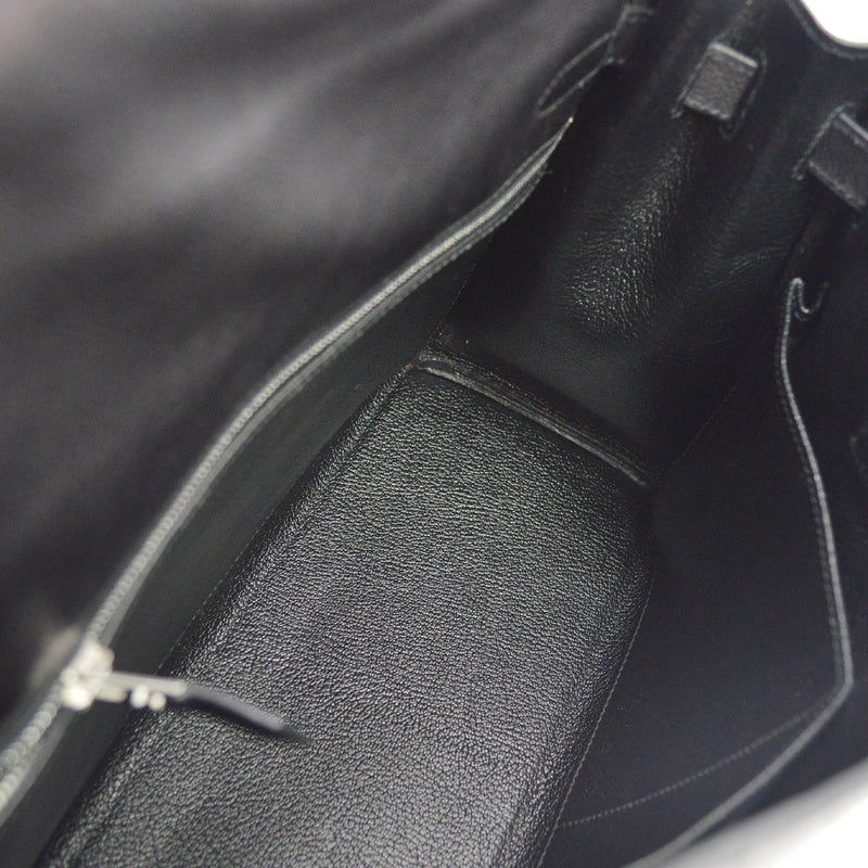Hermes Kelly Black Evercalf With Palladium Hardware Leather Bag