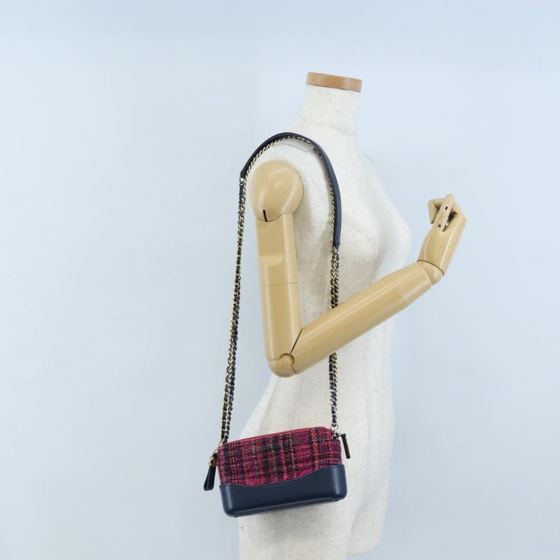 Chanel Gabrielle Double Zip Clutch With Chain Quilted Tweed Pink