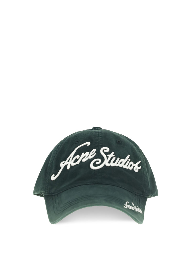 Acne Studios C40475 Washed Cotton Twill Baseball Cap — Green Caps