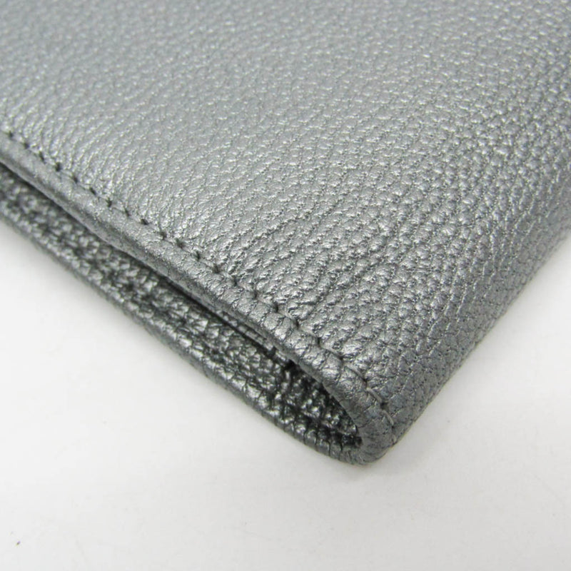 Chanel Cc Button Bi-Fold Card Case Leather Silver Accessory