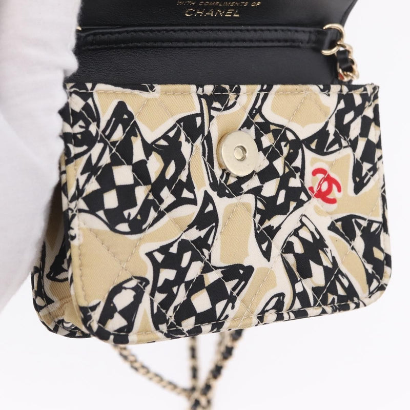 Chanel Flap Card Holder On Chain Quilted Printed Canvas Multicolour Bag