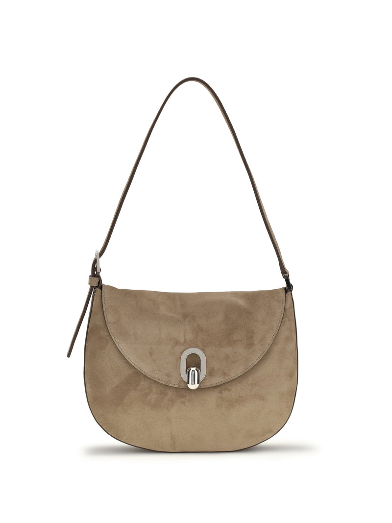 Savette Round Shoulder Bag — Taupe Calf Leather
