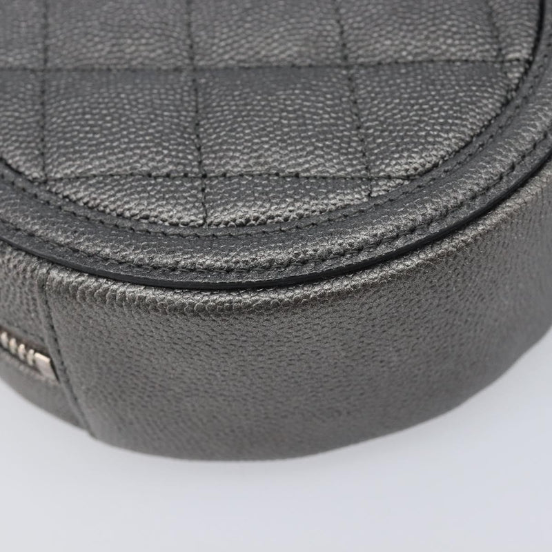 Chanel Filigree Round Clutch With Chain Quilted Iridescent Caviar Gray Leather