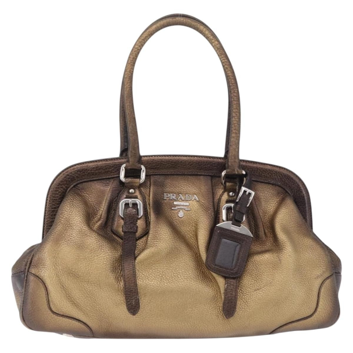 Prada Belted Frame Satchel Metallic Leather Gold