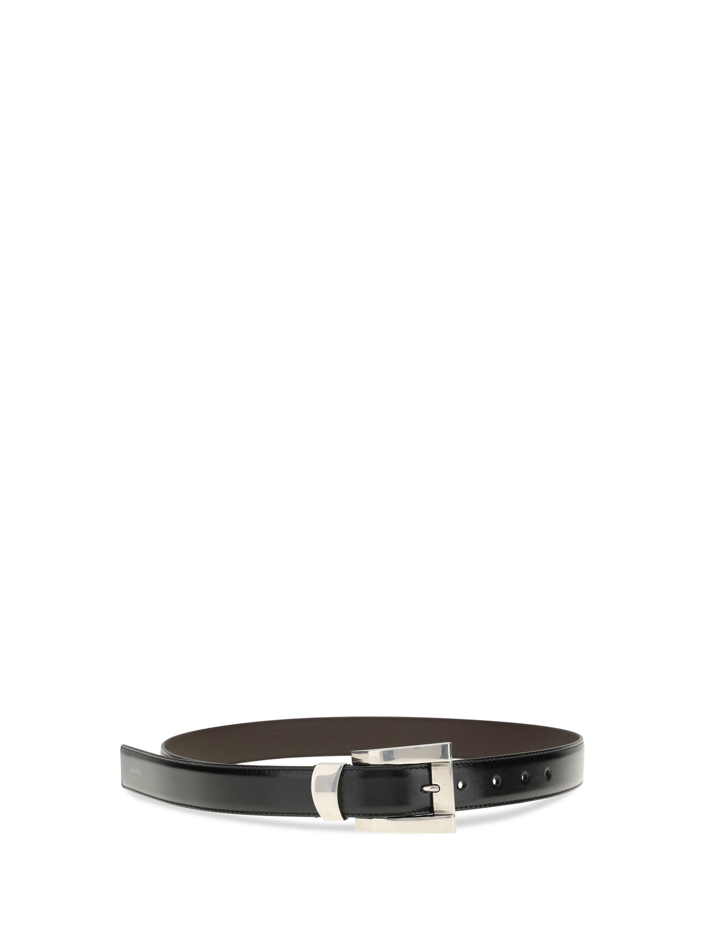 Versace Rectangular Palladium Buckle Calf Leather Belt — Black