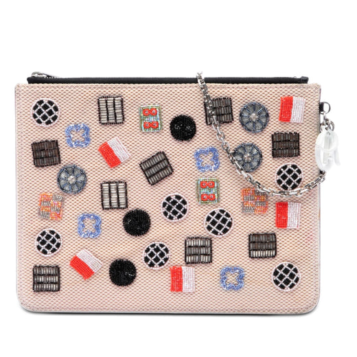 Technical Fabric Mesh Embroidered Flat Stardust Pouch with Chain - Image 1