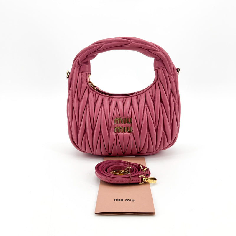 Miu Miu Wander Hobo Matelasse Satin Pink Leather