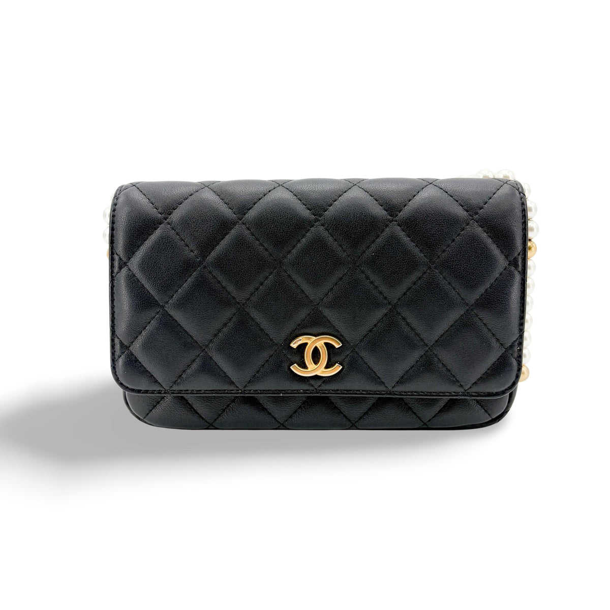 Chanel Wallet On Chain Chevron Patent Black Leather Bag
