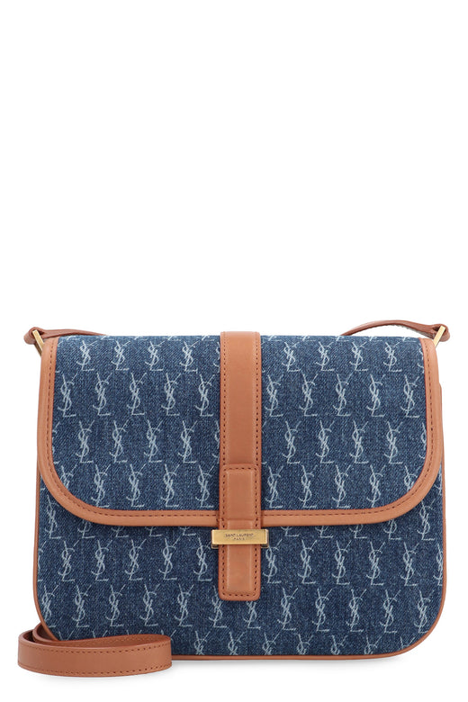 Saint Laurent Monogram Denim And Calf Leather Shoulder Bag — Blue