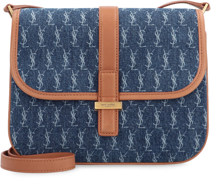 Saint Laurent Monogram Denim And Calf Leather Shoulder Bag — Blue