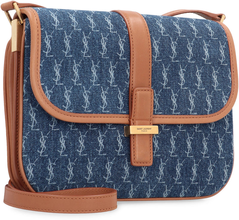Saint Laurent Monogram Denim And Calf Leather Shoulder Bag — Blue