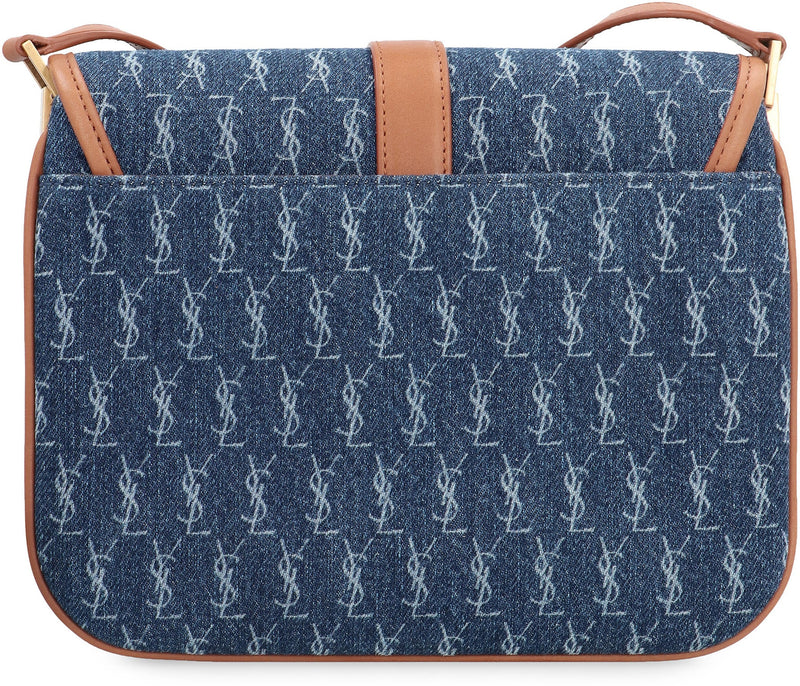 Saint Laurent Monogram Denim And Calf Leather Shoulder Bag — Blue