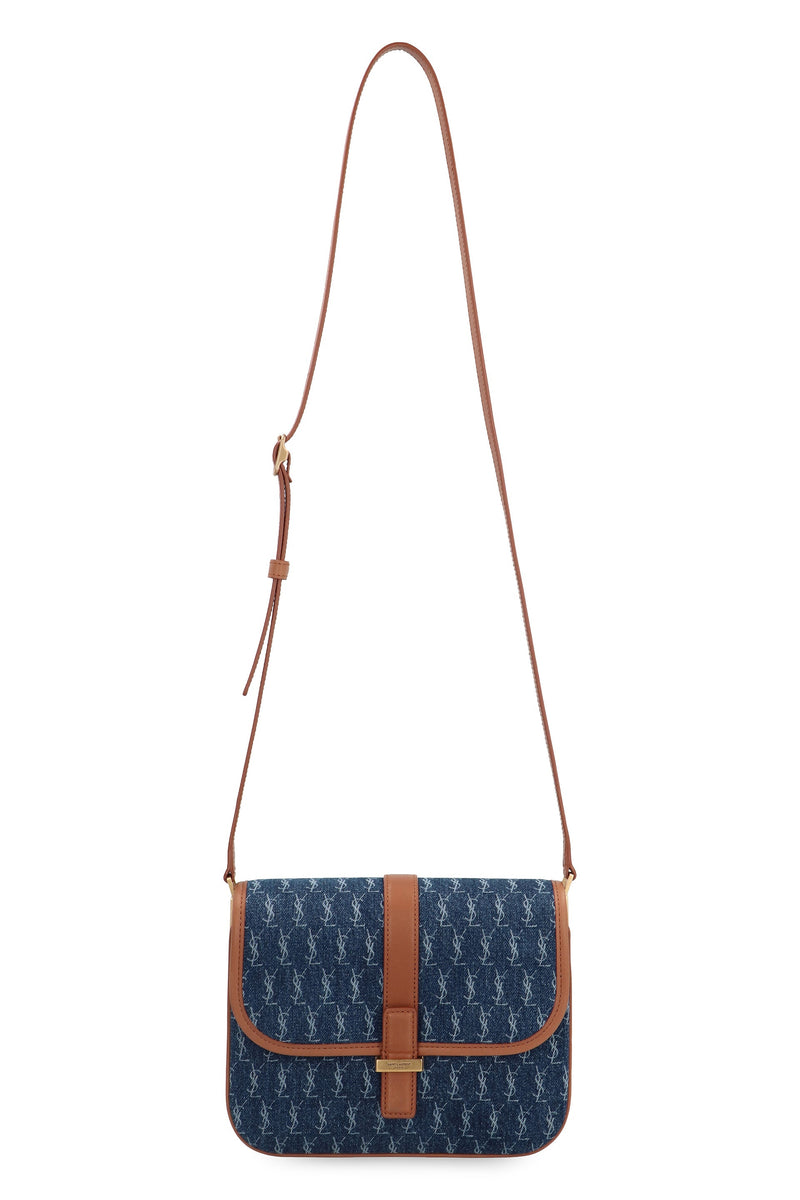 Saint Laurent Monogram Denim And Calf Leather Shoulder Bag — Blue