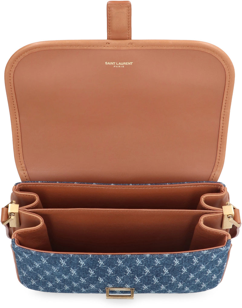 Saint Laurent Monogram Denim And Calf Leather Shoulder Bag — Blue