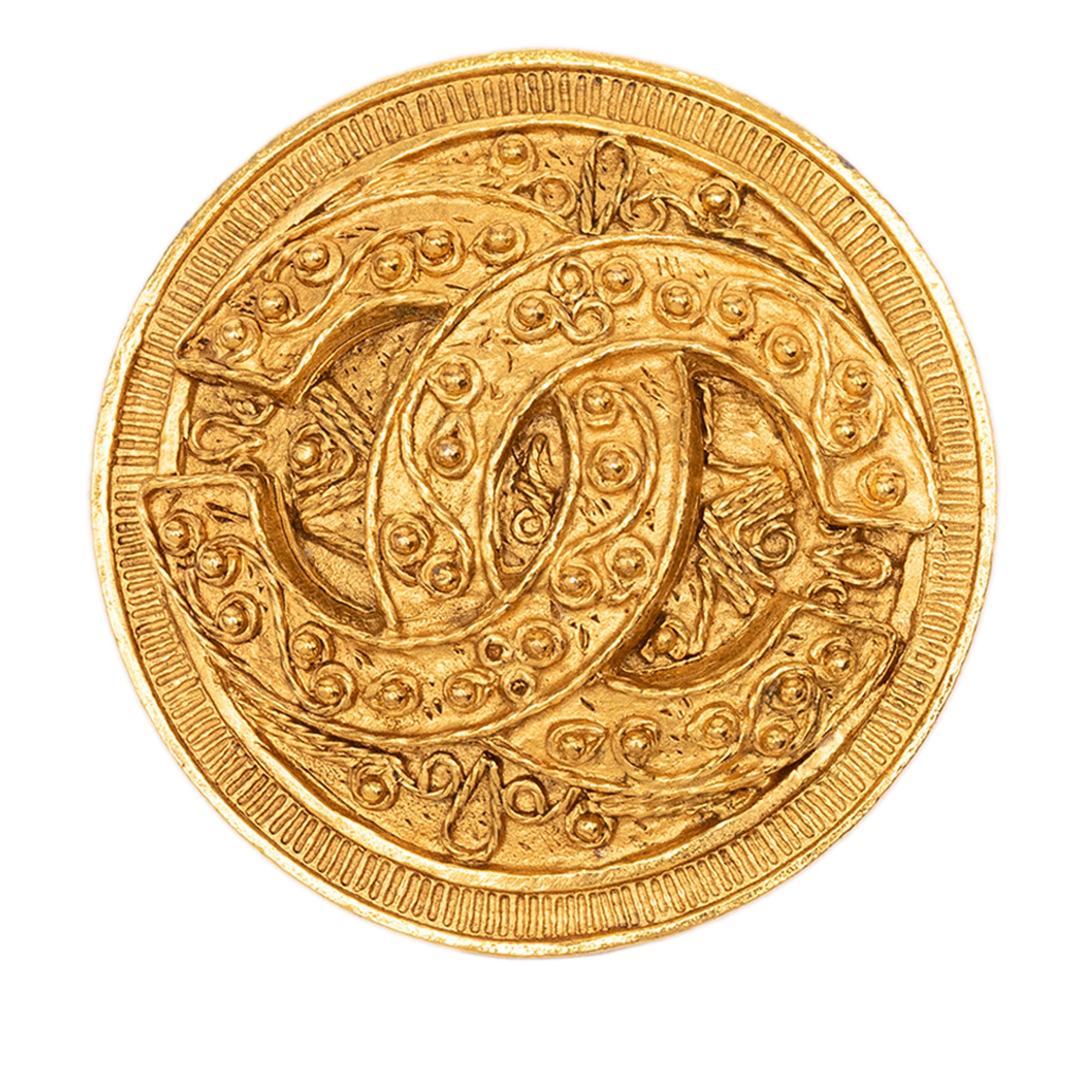 CC Gold Plated Filigree Round Brooch - Image 1