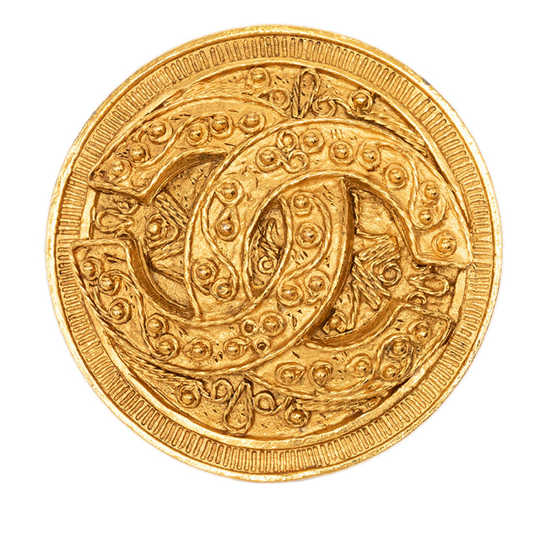 CC Gold Plated Filigree Round Brooch
