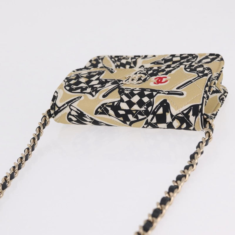 Chanel Flap Card Holder On Chain Quilted Printed Canvas Multicolour Bag