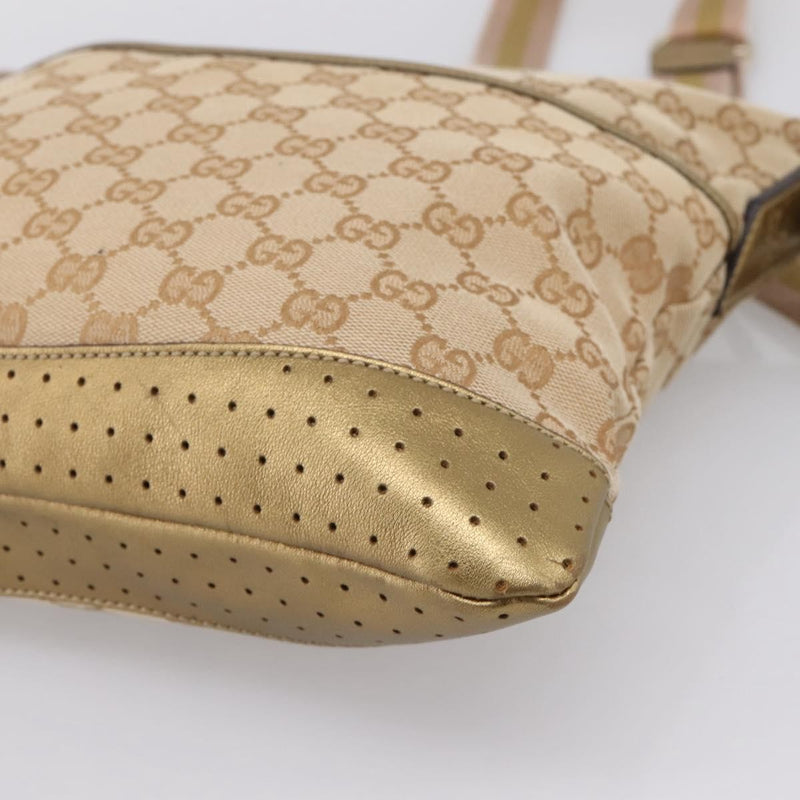 Gucci Zip Messenger Gg Canvas With Perforated Leather Beige
