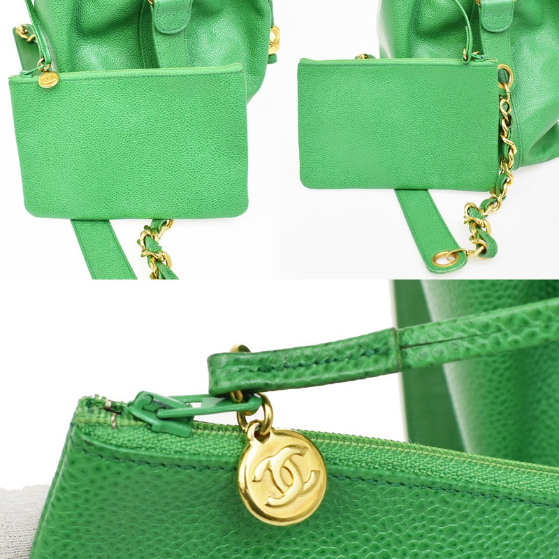 Chanel Vintage Cc Chain Drawstring Lambskin Green Calfskin Bag