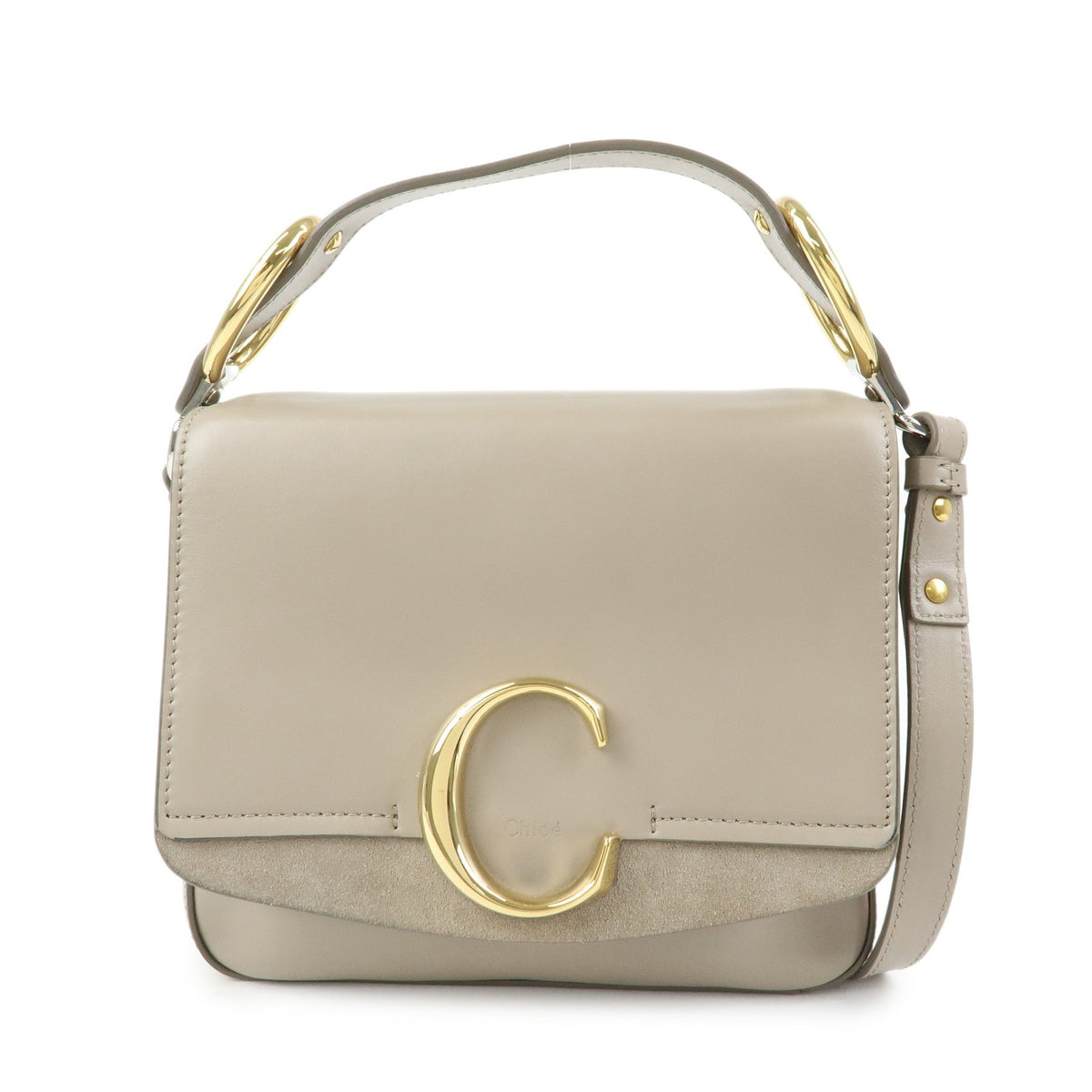 Chloe C Shoulder Bag Leather Gray