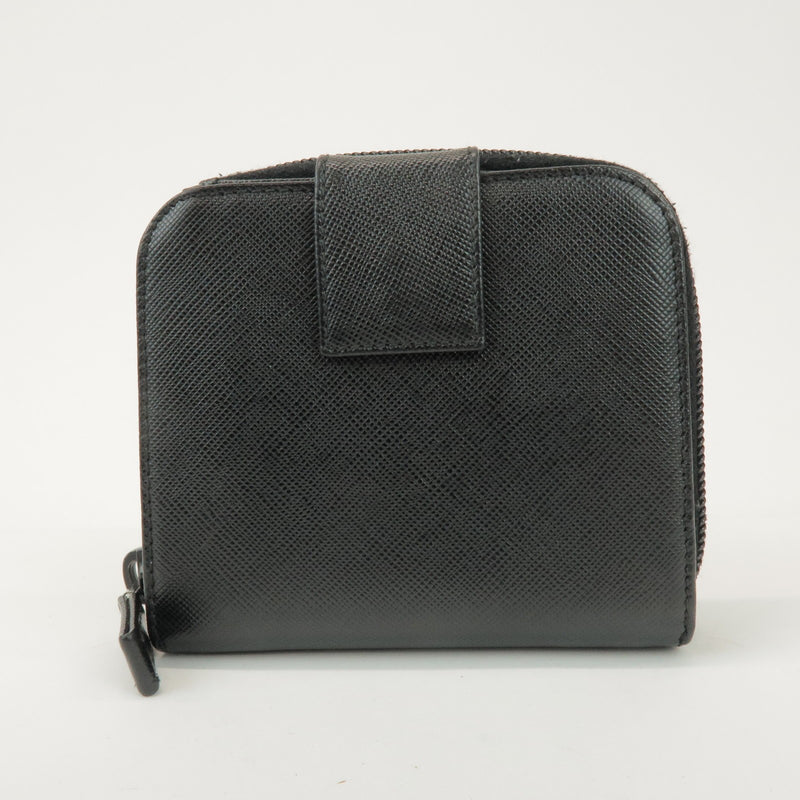 Prada Bifold Zip Around Saffiano Leather Black Accessory