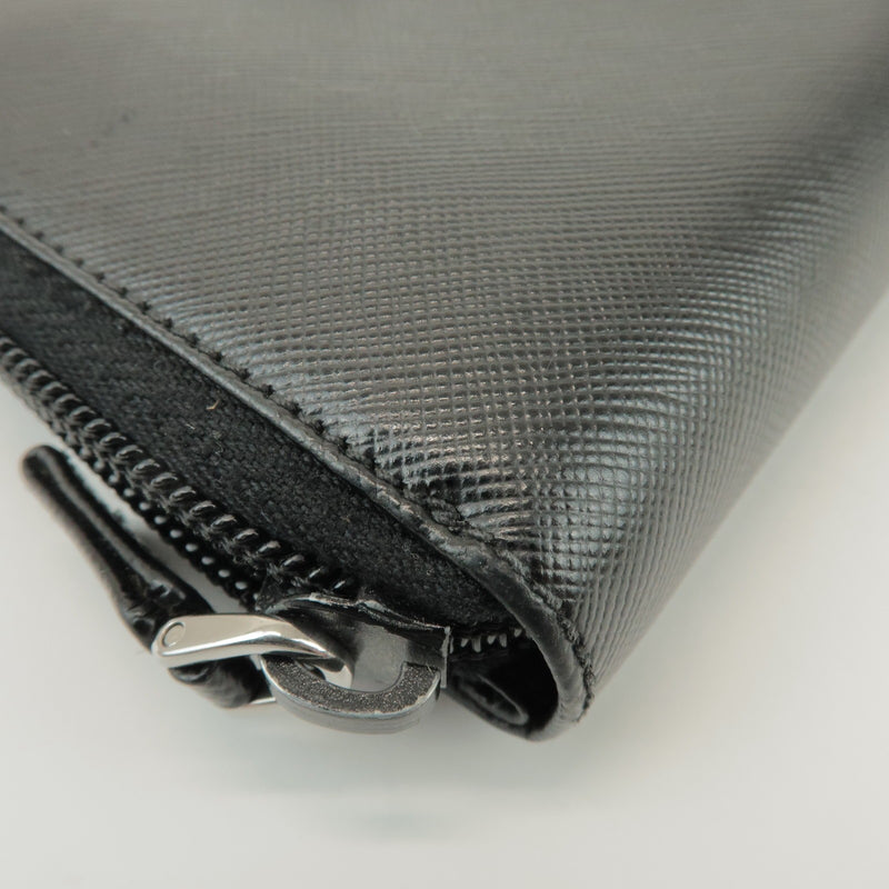 Prada Bifold Zip Around Saffiano Leather Black Accessory