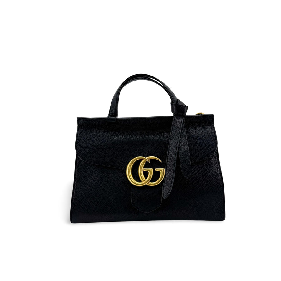 Gucci Gg Marmont Top Handle Leather Black Bag