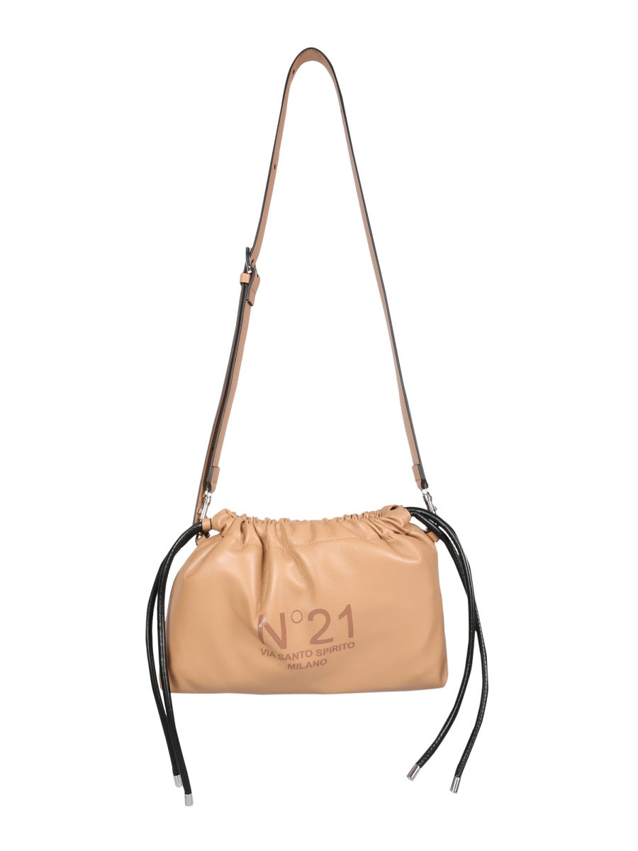 Nº21 Ruched Leather Shoulder Bag — Beige