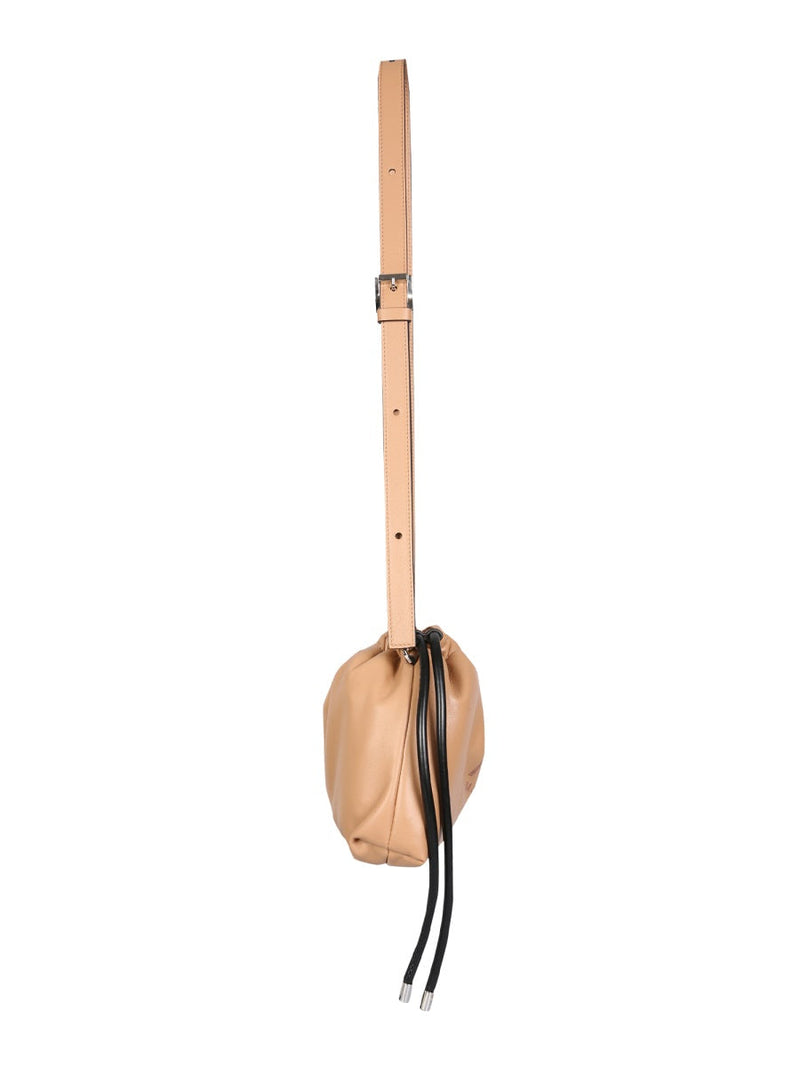 Nº21 Ruched Leather Shoulder Bag — Beige