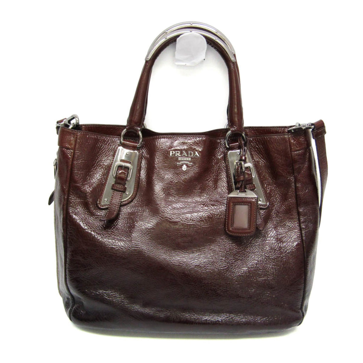 Prada Convertible Zippers Vernice Sfumata Brown Patent_leather Bag