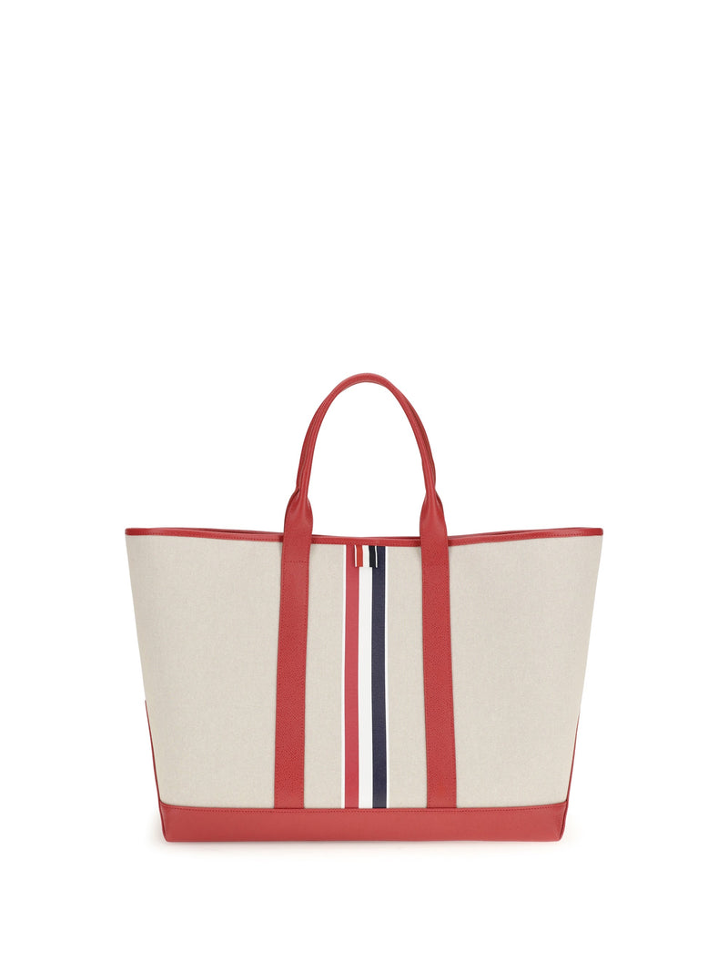 Thom Browne Striped Canvas Tote Bag — Red Cotton