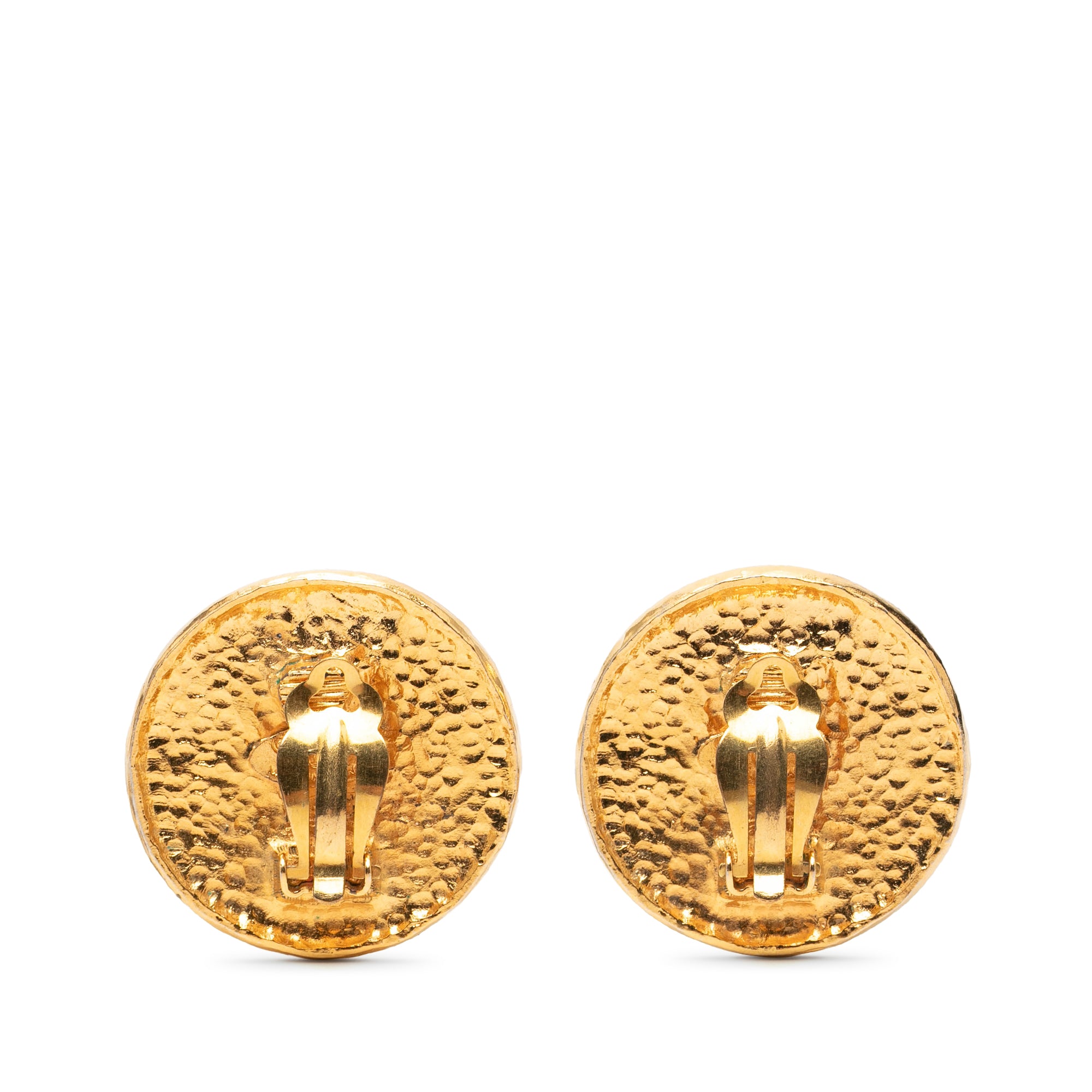 Gold Plated Crest Round Clip On Earrings - Image 2