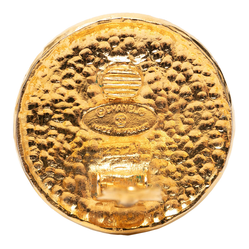 Gold Plated Crest Round Clip On Earrings - Image 3