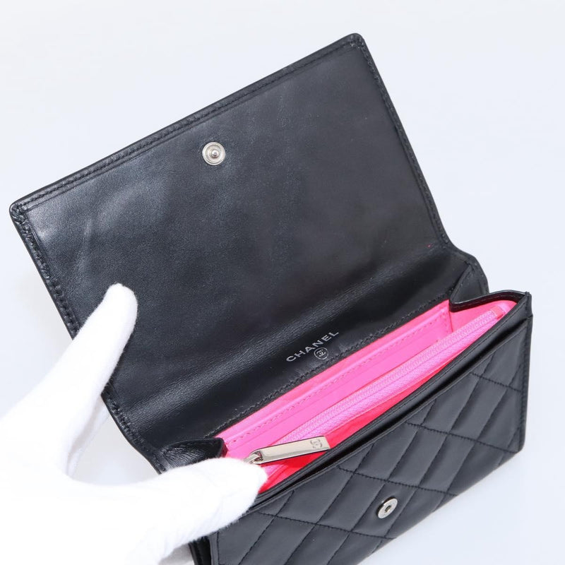 Chanel Cambon Flap Card Case Quilted Lambskin Black Leather Accessory