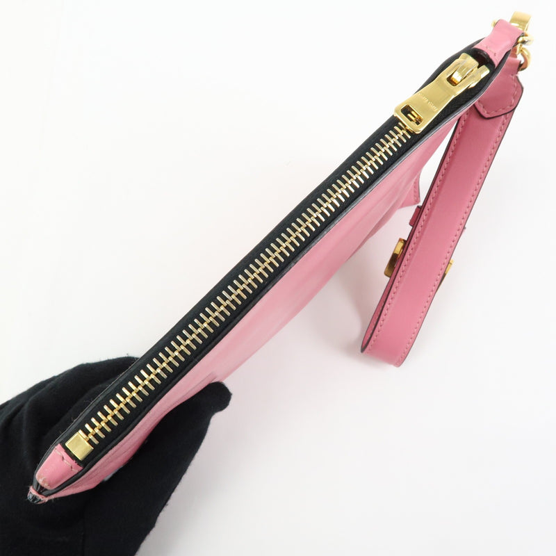 Miu Miu Logo Chain Clutch Shearling Pink Leather