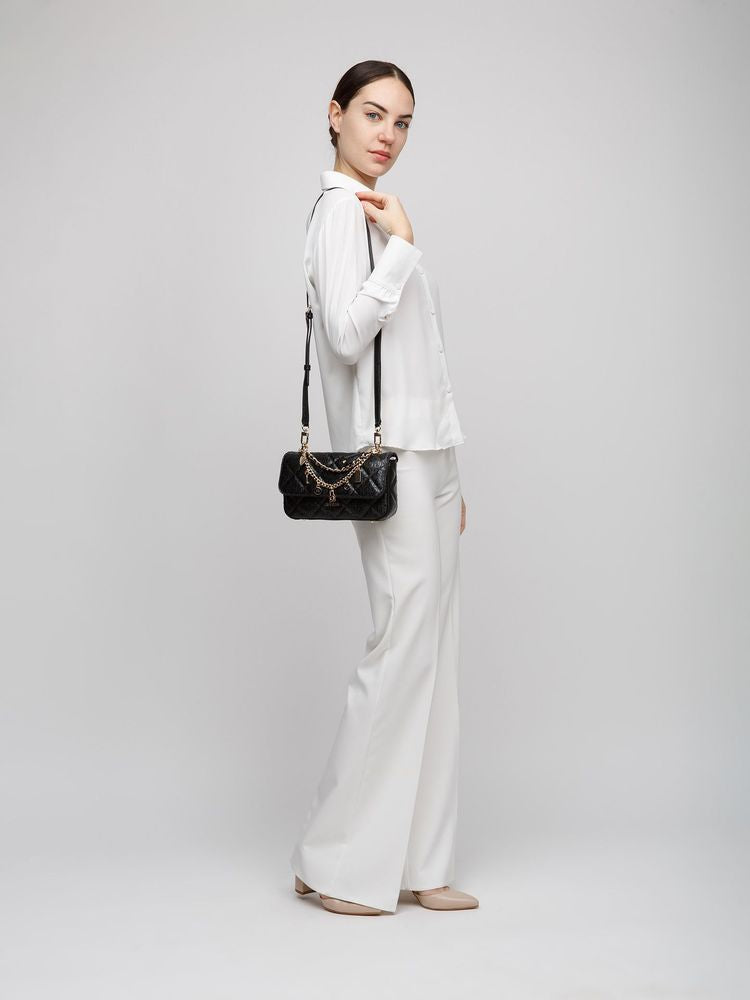Guess Libby Flap Crossbody Bag — Black Polyurethane