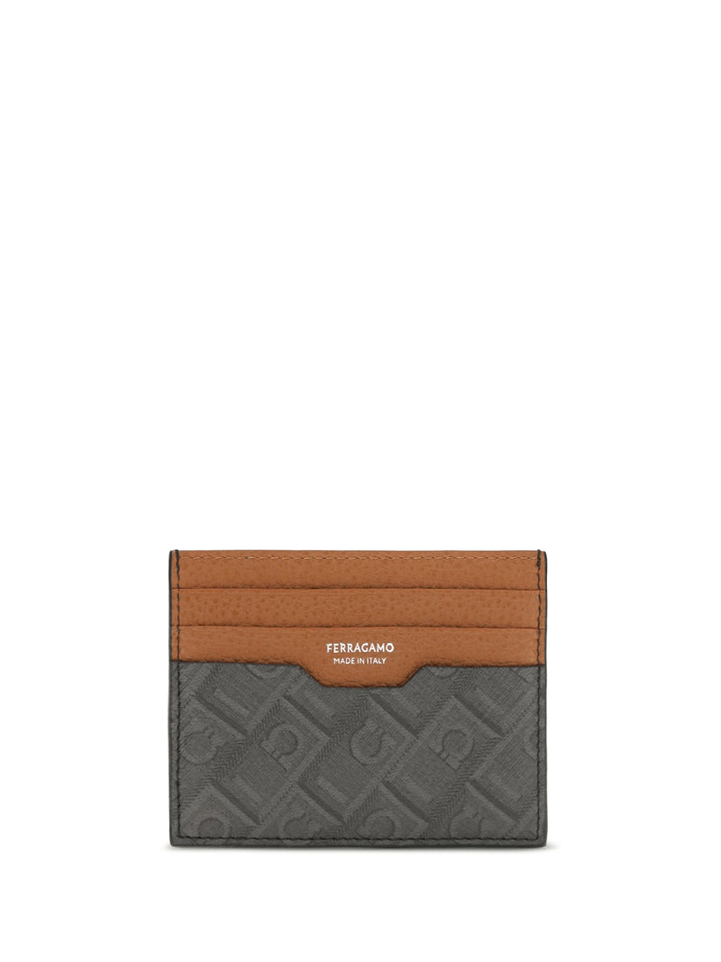 Ferragamo Monogram Calf Leather Card Case — Gray Cases