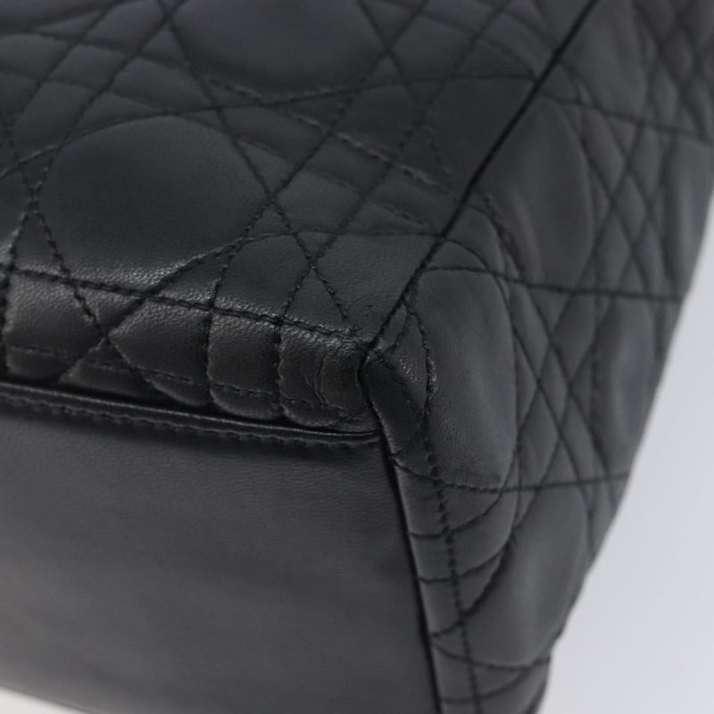 Christian Dior Vintage Lady Cannage Quilt Lambskin Black Leather Bag