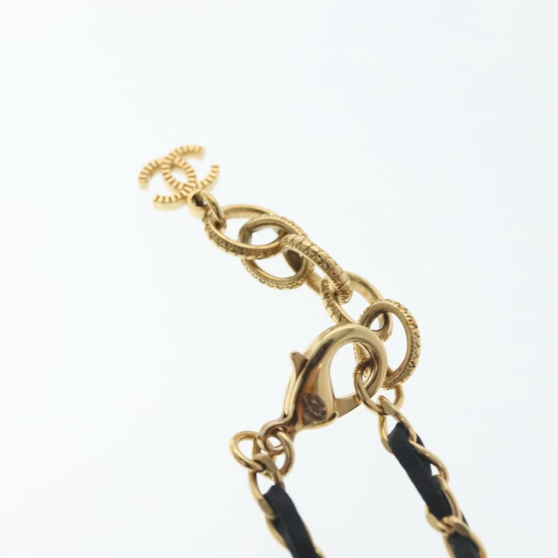 Chanel Cc Perfume Bottle Pendant Chain Long Metal With Leather, Crystals And Faux Pearl Gold Bijoux