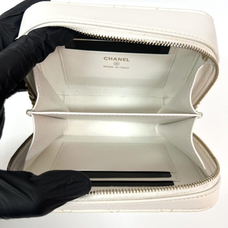 Chanel Square Cc Chain Camera Quilted Caviar White Leather Bag