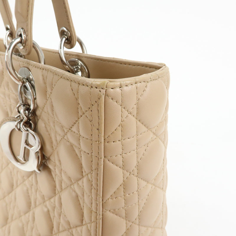 Christian Dior Lady Cannage Quilt Lambskin Beige Leather Bag