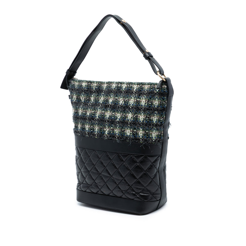 Quilted Aged Calfskin and Tweed Casual Style Hobo - Image 2