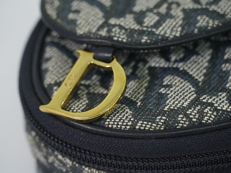 Christian Dior Saddle Zip Diorissimo Canvas Navy Bag