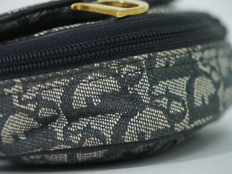 Christian Dior Saddle Zip Diorissimo Canvas Navy Bag