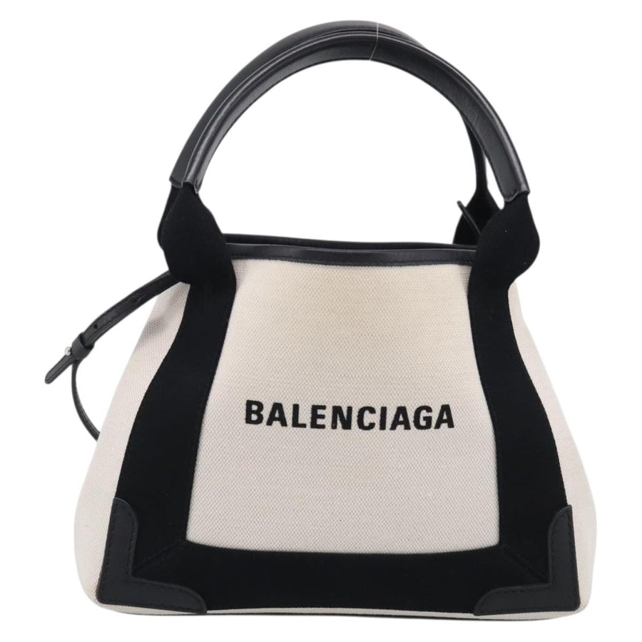 Balenciaga Navy Cabas Canvas With Leather White Bag